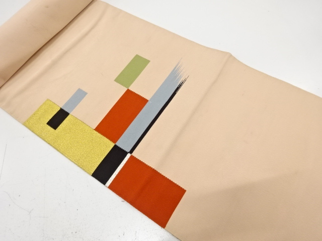 JAPANESE KIMONO / ANTIQUE BOLT FOR NAGOYA OBI / SILK / TSUZURE / WOVEN GEOMETRIC